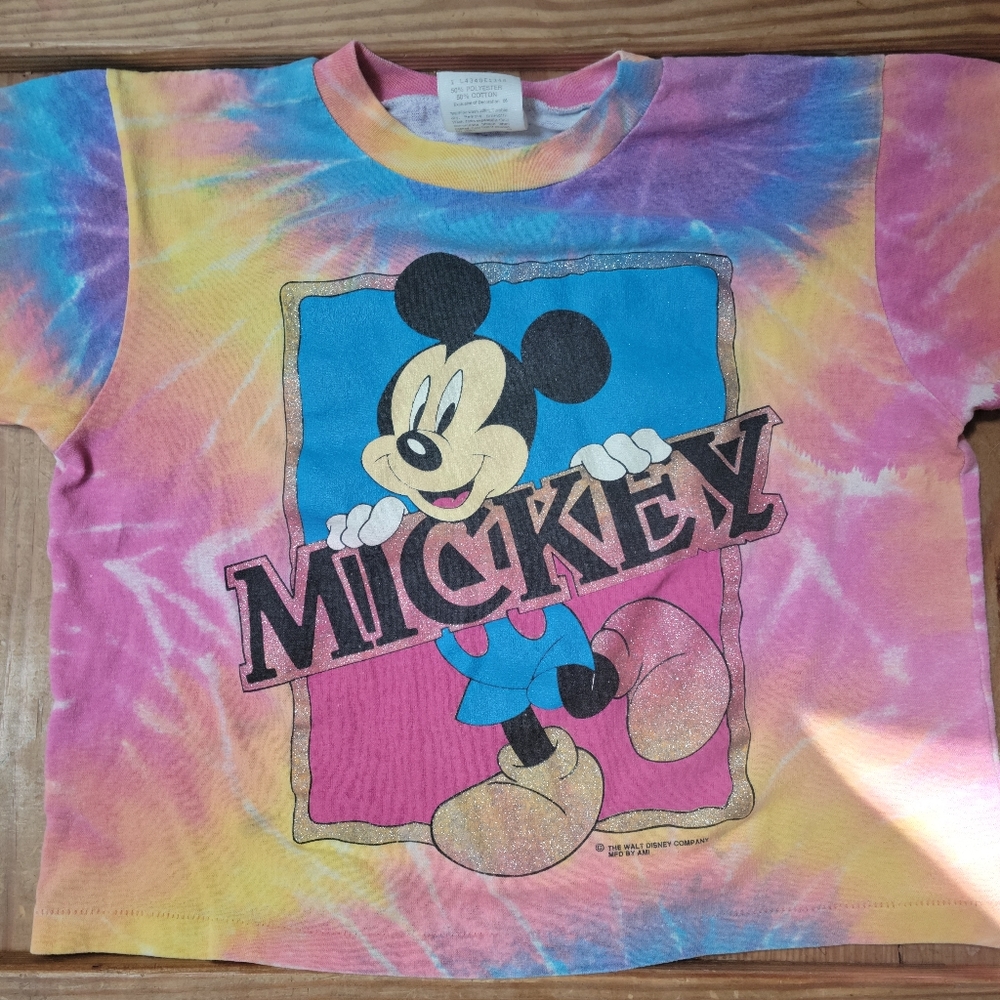 Vtg 80s Mickey Mouse Cropped Shirt Sz M
